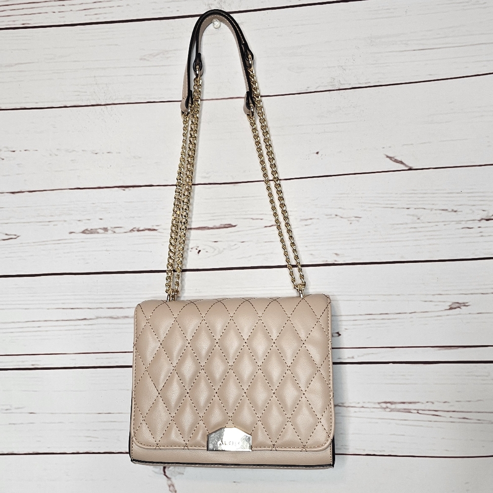 Aldo Blush Pink Fold Over Quilted Crossbody Handbag with Chain Strap